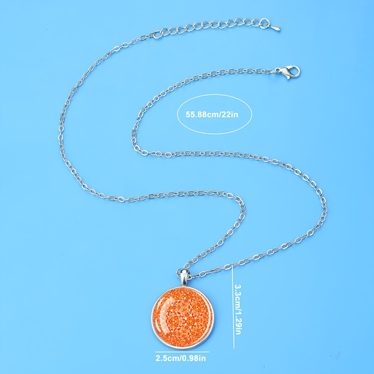 Orange Speckled Design Round Dome Pendant Necklace